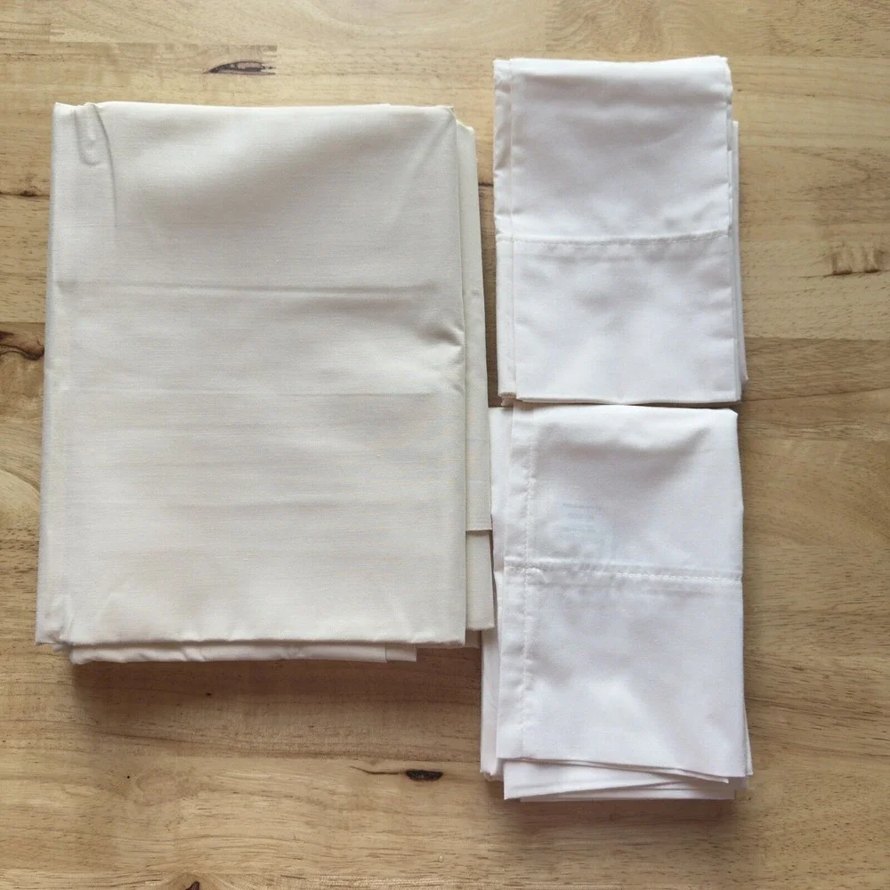 VTG Fabric Design KING Sheets-Cases Flat, 2 Pillowcases, Bone, Cotton Blend NOS‎